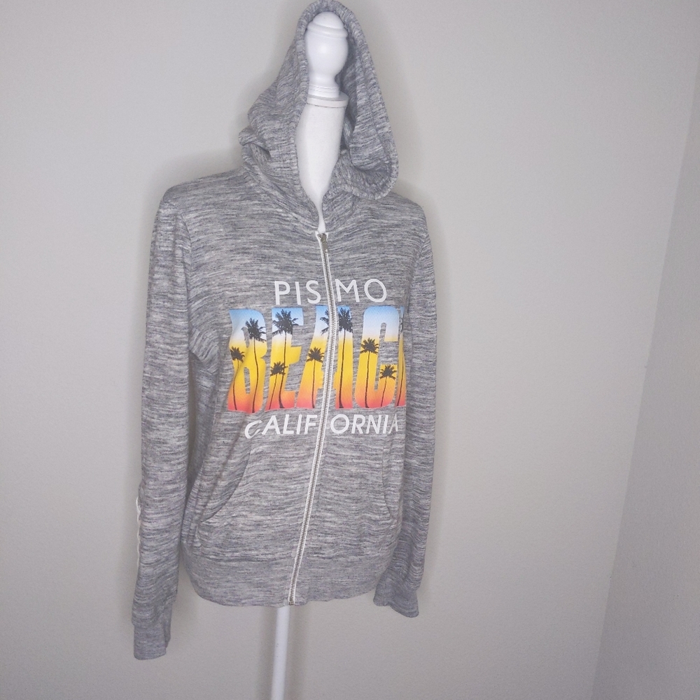 Reflex Pismo CA Heather Grey Casual Zip Front  Hoodie Jacket Laceup Sleeve